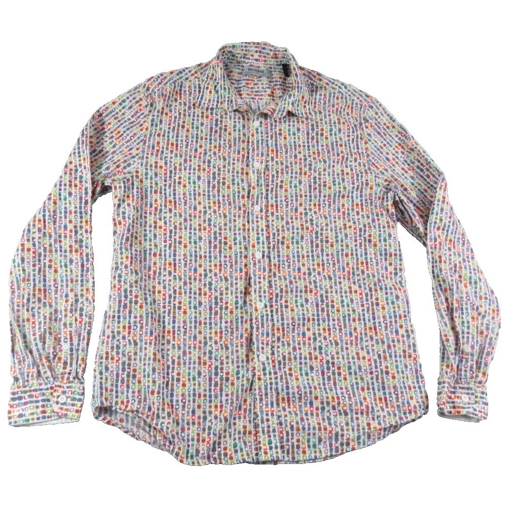 Desigual Men L Multi Abstract Geometric Print Regular Fit Button Down Long Shirt